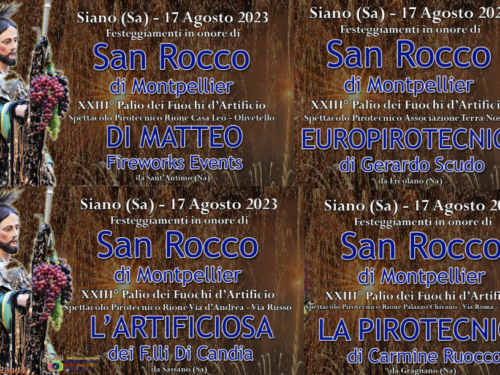 Siano (Sa) – 17 Agosto 2023 Festeggiamenti in onore di San Rocco di Montpellier “Siano si Illumina” – Tradizionale Gara Pirotecnica